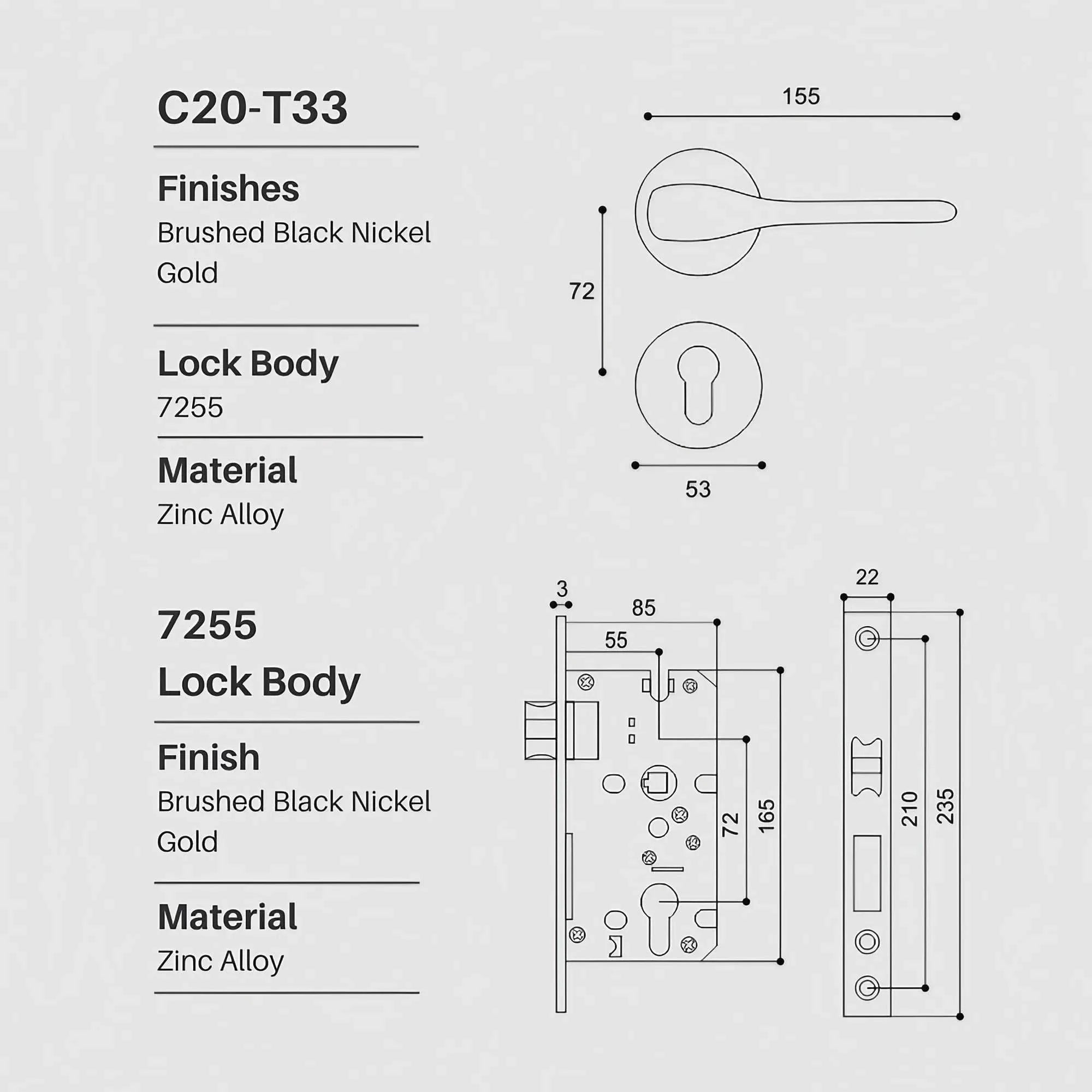 Modern Silent Bedroom Door Handles with Lock
