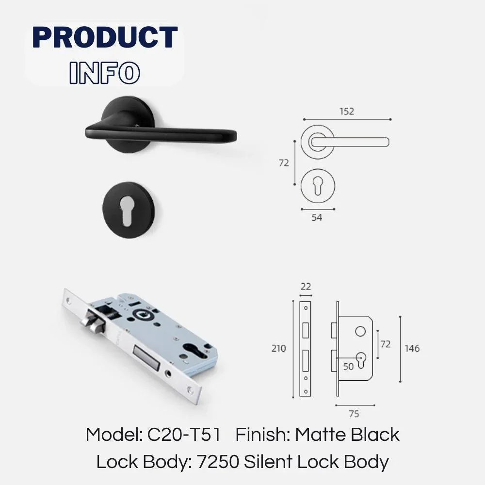 Matte Black Door Lever Handles with Keys