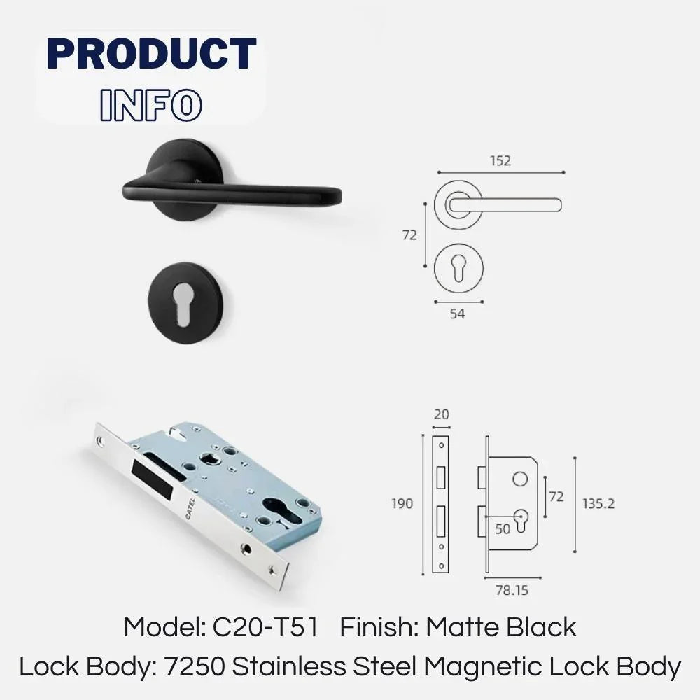Matte Black Door Lever Handles with Keys